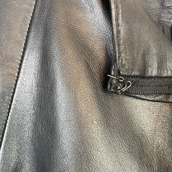 Vintage 80s Wilsons Leather Black High Waist Flared Below Knee Skirt Womens 25 6 - Picture 10 of 14